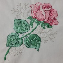 Floral Embroidered Tablecloth Handmade Rose Stem Cottage Banquet 60x104 Vtg - $22.95