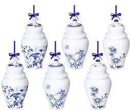 Mini Ginger Jar Ornaments - Set of 6 Porcelain Hanging Chinoiserie - $12.11
