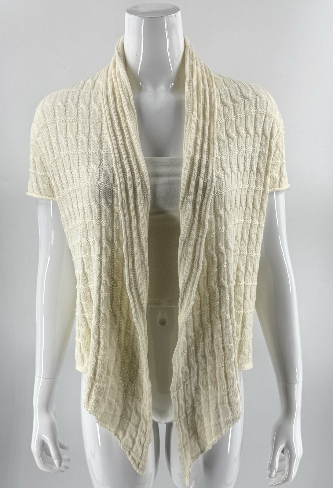 Isabellas Closet Cardigan Sweater Size Small Cream Cable Knit Cotton Ope... - $21.78