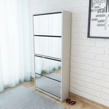 Modern Tall Hallway Shoe Storage Cabinet Unit Organiser 4 Pull Down Mirror Doors - £142.52 GBP+