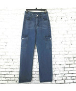 Shein Jeans Womens XS Blue Denim High Waisted Medium Wash Cargo Mom Stre... - £17.28 GBP
