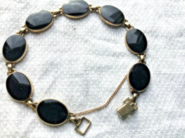 14k Sterling Silver Onyx Bracelet Marked Symmetalic Company 1940s-50s Re... - £49.67 GBP