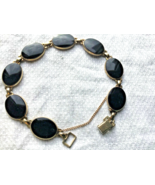 14k Sterling Silver Onyx Bracelet Marked Symmetalic Company 1940s-50s Re... - $63.39