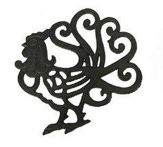 Scratch &amp; Dent Black Scroll Tail Rooster Cast Iron Trivet - $24.74
