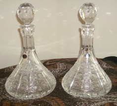 VALASKA BELA PAIR OF 2 SLOVAKIA HAND CUT CRYSTAL DECANTERS WITH STOPPERS - $692.01