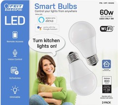 Smart Wi-Fi Led Color Changing Dimmable 60W Light Bulbs 2-Pk White From Feit - $36.94