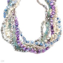 Freshwater PEARL, Sky Blue AQUAMARINE &amp; White Topaz 925 Silver 19&quot; Necklace - £106.83 GBP