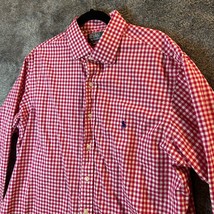 Ralph Lauren Dress Shirt Mens 17.5 36/37 Red Check Plaid Custom Fit Picnic - $13.89