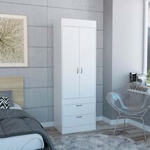 Lisboa White Double Door Armoire, Rod, Two Drawers - $346.99