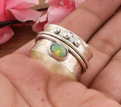 Opal Spinner Ring Solid 925 Sterling Silver Meditation Ring Size 7.5 - £55.98 GBP