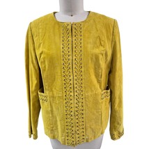 90s Bradley Bayou Yellowish Green Suede Jacket with Metal and Braided Ac... - $65.05 CAD