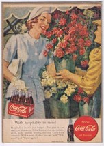 Vintage Print Ad Coca Cola With Hospitality In Mind 5 1/2&quot; x 7 1/2&quot; - $3.63
