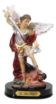 Archangel Saint Michael Wielding Sword Crushing Satan Figurine With Name... - $20.99