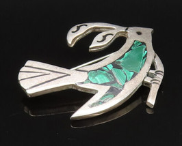 MEXICO 925 Silver - Vintage Etched Inlaid Malachite Fish Brooch Pin - BP... - £65.05 GBP