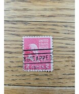 US Stamp John Adams 2c Used Red &quot;Hire the Handicapped&quot; - $6.77 CAD