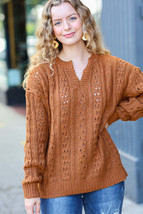 Can&#39;t Resist Rust Cable Knit Notched Neck Pullover Sweater - £37.65 GBP