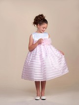 Stunning Pink Striped White Top Flower Girl Party Pageant Dress, Crayon ... - £28.64 GBP+