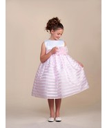 Stunning Pink Striped White Top Flower Girl Party Pageant Dress, Crayon Kids USA - £28.51 GBP - £36.22 GBP