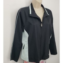 IZOD Full Zipper Windbreaker Jacket Women&#39;s Size Medium Black Blue Zip P... - $15.00