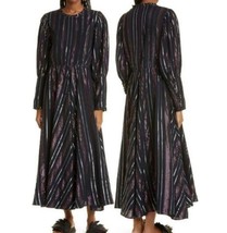 Farm Rio Women&#39;s Black Metallic Lurex Striped Long Sleeve Maxi Dress XS NWOT - £70.59 GBP