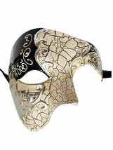 Men&#39;s Phantom Music Black Silver Large Mardi Gras Masquerade Elegance Mask - £10.31 GBP
