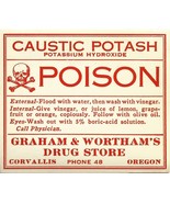 Vintage Pharmacy Label POTASH POISON Graham &amp; Worthams Drug Corvallis OR - $758.44 MXN