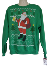 Jerzees NuBlend Christmas Sweatshirt Men&#39;s Kelly Green Size Medium Santa Pixels - £16.93 GBP