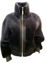 Escada Shearling Jacket Womens S FR 36 Lambskin Bomber Coat Gray Ombre Leather - £552.09 GBP