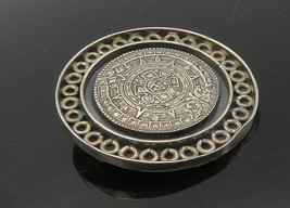 AVG MEXICO 925 Silver - Vintage Mayan Aztec Sun Calendar Brooch Pin - BP4016 - £72.25 GBP