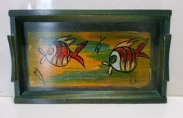 Vintage Kakadu Hand Painted Fish Wood Tray Israel Artist Signed Reut Sha... - £29.62 GBP