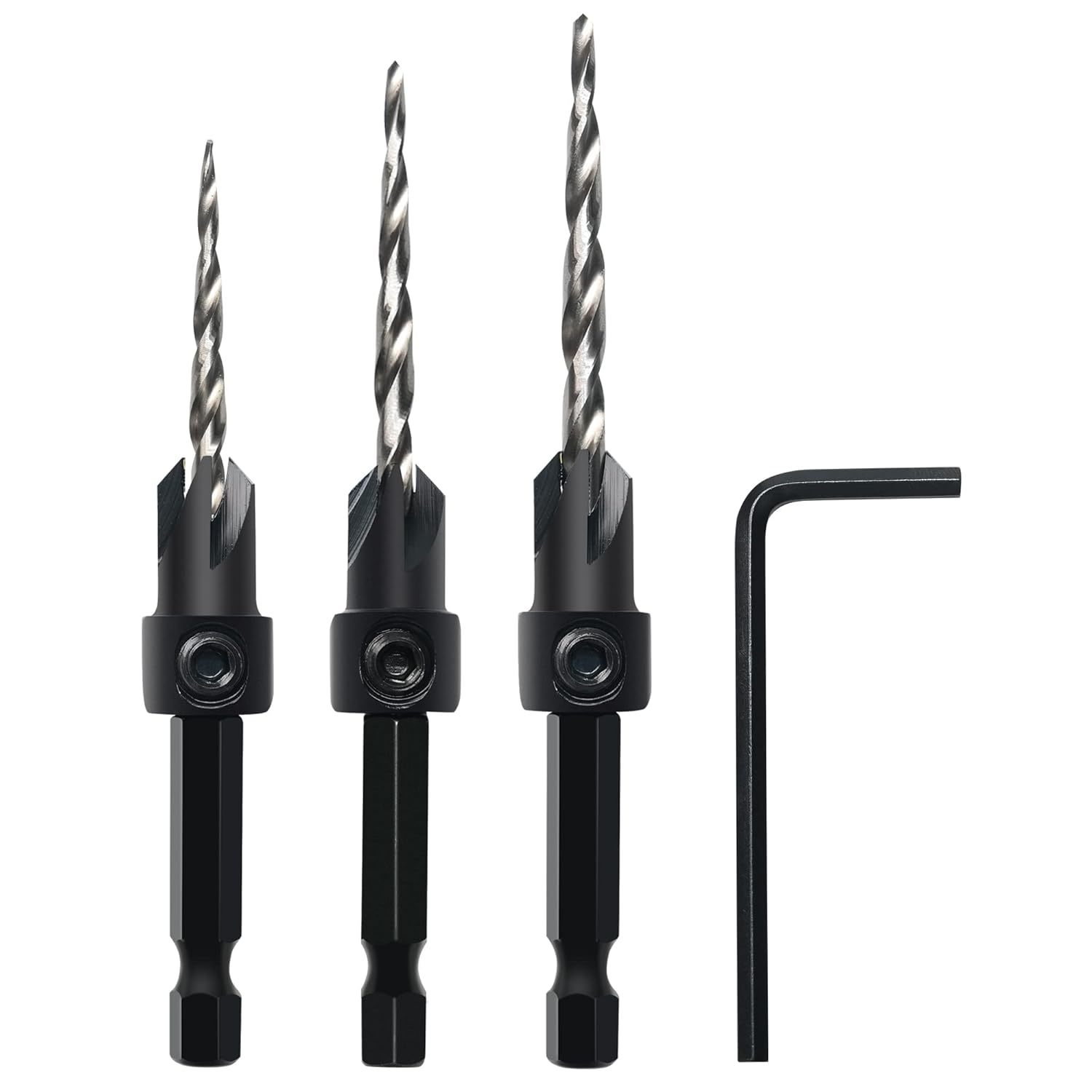 Countersink Drill Bit Set, 3Pcs Tapered Drill Bits M2 Hss, With 1/4&quot; Hex... - $29.96