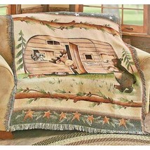 Woodsy Retro Camper Tapestry Throw Blanket Woodland Bear Racoon Moose 51 x 62 in - £27.60 GBP