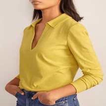 Boden Womens Collar Notch Neck Slub Pullover Top Shirt Pineapple Long Sl... - £15.85 GBP