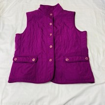 Woman&#39;s Quilted Talbots Vest Button Front Pockets Collar Fleece Inner Sh... - $19.88