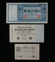 1910-1923 Germany 3-Note German Empire 100 Mark &amp; Weimar 500 &amp; 2 Million MARK - $49.49