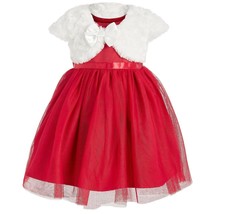 Blueberi Boulevard Baby Girl 12M Red 2 Pc Faux Fur Shrug and Tulle Dress... - £26.66 GBP