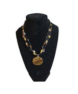 Brown and Gold Multi Strand Beaded Necklace 18&quot;  Two Tone Gold and Silver - £10.39 GBP
