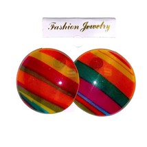Rainbow Tribal Striped Acrylic Plastic Fashion Post Back Spring Earrings - £0.78 GBP