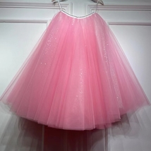 Women A-line Circle Tulle Midi Skirt Outfit PINK Layered Tulle Tutu Party Skirt image 1