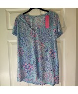 NWT Lilly Pulitzer Etta V-Neck Blue Ibiza Now You Sea Me, Top T-Shirt Te... - $43.82 CAD