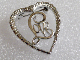 VTG silver tone heart love pin brooch - £11.73 GBP