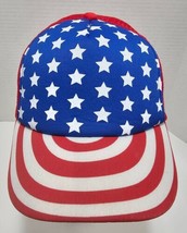 Vtg Stars &amp; Stripes Mesh Trucker Snapback Hat Cap Red White Blue America... - £9.84 GBP