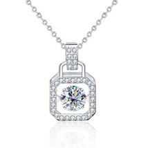 0.5ct Round Dancing Stone Moissanite Lock Pendant 925 Sterling Silver Necklace - £67.36 GBP