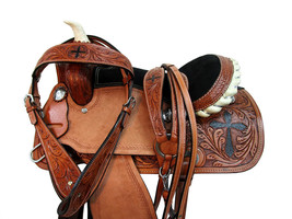 Shwaan Horse Show Saddle Tooled  10&quot; to 18&quot; Star Western Saddle Barrel Racing - £386.08 GBP+
