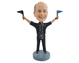 Custom Bobblehead Priest football fan chearing with arms up holding flags - Spor - £70.00 GBP