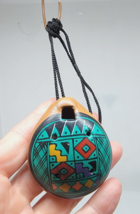 Vtg Mexican Southwest Style Clay Ceramic Hand Held Whistle Necklace Hand Painted - £10.03 GBP