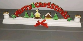Vintage Merry Christmas Wooden Taper Candle Holder Christmas Around The ... - $148.93 MXN