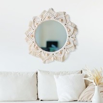 Boho Mirror Wall Mounted - Boho Wall Decor for Living Room, Wicker Mirro... - £43.86 GBP