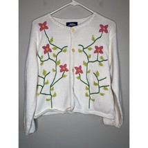 1990s Rey Wear Floral Flowers Coquette Cottage Hand Knit Thick Plush Cardigan S - £26.24 GBP