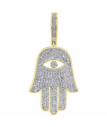 10K Yellow Gold Fn Diamond Hand of Fatima Hamsa Amulet Pendant 1.50&quot; Cha... - £121.06 GBP